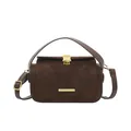 Retro dunkelbraune Handtasche aus Wildleder mit goldenen Metalldetails für Damen - Braun