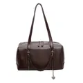 Retro dark brown leather pillow shoulder bag with heart pendant on white background - Brown