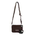 Brown fuzzy lamb wool mini crossbody bag with ChicCraze logo and woven rope strap - With Charm / Brown