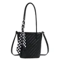 Sac seau noir tissé avec foulard en soie et bandoulière réglable style élégant - Noir