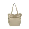 Large beige nylon tote bag with functional side pockets and a front zipper pocket - Light Khaki