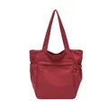 Large capacity dark red casual tote bag in durable nylon with front zipper pocket - Burgundy