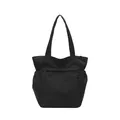Lightweight black nylon tote bag with dual shoulder straps and exterior zipper pocket - Black