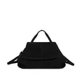 Minimalist black matte suede handbag with trapezoid structure and single handle - Black