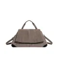 Retro frosted suede handbag in dark coffee brown with adjustable strap and top handle - Gray