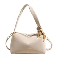 Minimalist off-white leather shoulder bag with golden rings and fashion text - Off White