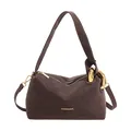 Dark brown Maillard shoulder bag with gold chain detail and letter logo in matte finish - Brown