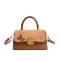 Retro brown contrast tote bag with suede flap and golden G letter decorative buckle - Suede Brown