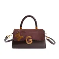 Dark brown matte leather handbag with metal G logo and golden M letter charm detail - Suede Coffee
