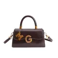 Deep brown matte handbag with gold G buckle and removable shoulder strap for women - PU Coffee