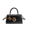 Glossy black tote bag with golden M and G hardware and detachable shoulder strap - PU Black