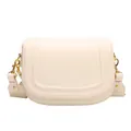 Cream white saddle bag with golden metal buckle and wide adjustable shoulder strap - White
