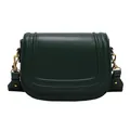 Dark green leather saddle bag with wide adjustable strap and gold metal hardware - Green