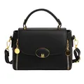 Sac à main noir texture litchi avec accessoires dorés et détail du logo M - Noir