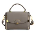 Dunkelgraue Handtasche mit Litschi-Muster, goldenem M-Logo und verstellbarem Riemen - Grau