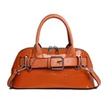 Glossy orange shell bag with crocodile pattern and silver hardware for women - Orange