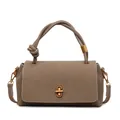 Handtasche aus taupefarbenem Litschi-Leder mit gedrehtem Griff und goldenem Drehverschluss - Elefantengrau