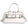 Glossy white faux leather shell bag with crocodile pattern and silver hardware - White