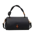 Schicke schwarze Handtasche aus Leder mit Litschimuster, Knotengriff und Bronze - Schwarz