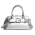 Chic silver crocodile pattern shell handbag with metallic finish and buckle detail - Silver