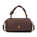 Dunkelbraune Handtasche aus Narbenleder mit goldener Schließe und Knotengriff - Kaffeebraun