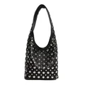 Bolso hobo de cuero negro con tachuelas metálicas plateadas y estilo punk chic - Negro