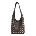 Bolso hobo marrón oscuro estilo punk Y2K con remaches plateados y correa ancha - Marrón