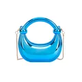 Mini sac demi-lune bleu brillant effet miroir avec bandoulière chaîne dorée - Bleu