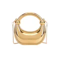 Sac croissant doré brillant avec poignée ronde et bandoulière chaîne en fini métal - Or
