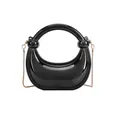 Sac à main croissant noir brillant avec poignée ronde et bandoulière en chaîne dorée - Noir