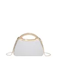 Elegante weiße Glitzer-Clutch mit goldenem Halbkreisgriff und Metallkette - Weiß