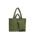 Olive green quilted tote bag with matching coin pouch and square stitched pattern - Green