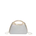 Sparkling silver sequin handbag with gold metal handle and slim chain shoulder strap - Silver