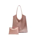 Roze shopper met strassteentjes rooster en etui, grote dames schoudertas met glitter - Roze