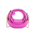 Metallic hot pink crescent bag with round cutout handle and gold chain strap - Pink