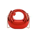 Metallic bright red crescent handbag with mirror finish and elegant gold chain strap - Red