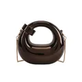 Metallic bronze crescent-shaped crescent handbag with mirror finish and gold chain strap - Black