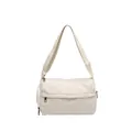 Sac bandoulière minimaliste en nylon crème avec bandoulière large et poches zippées - Blanc
