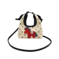 Minibandolera de lona beige con lunares negros y bordado de caballo rojo moderno - Negro