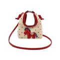 Mini bolso de lona con lunares rojos y parche de caballo, incluye una correa delgada - Rojo