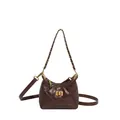 Dunkelbraune gesteppte Lederhandtasche mit goldener Kette und Vintage-Verschluss - Braun