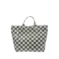 Dark green and white checkerboard tote bag with glossy finish and Tote Bag text - Green