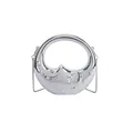 Silver crescent moon handbag with mirror finish, star relief and metal chain strap - Silver