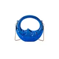 Royal blue crescent moon face acrylic crossbody bag with gold chain strap mirror finish - Blue