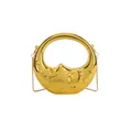 Golden moon-shaped mirror handbag with embossed face, star patterns and chain strap - Gold