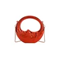 Red crescent moon bag with 3D face relief and elegant rose gold chain strap - Red