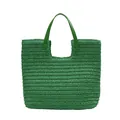 Handcrafted grass green woven tote bag with smooth faux leather straps for summer beach - Green