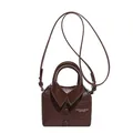 Vintage dark brown shirt-shaped handbag in glossy PU leather with retro button details - Brown