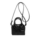 Mini black crossbody bag with vintage shirt design and crinkled faux leather texture - Black