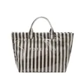Sac fourre-tout à rayures verticales marron et blanc avec grand imprimé texte TOTE BAG - Marron